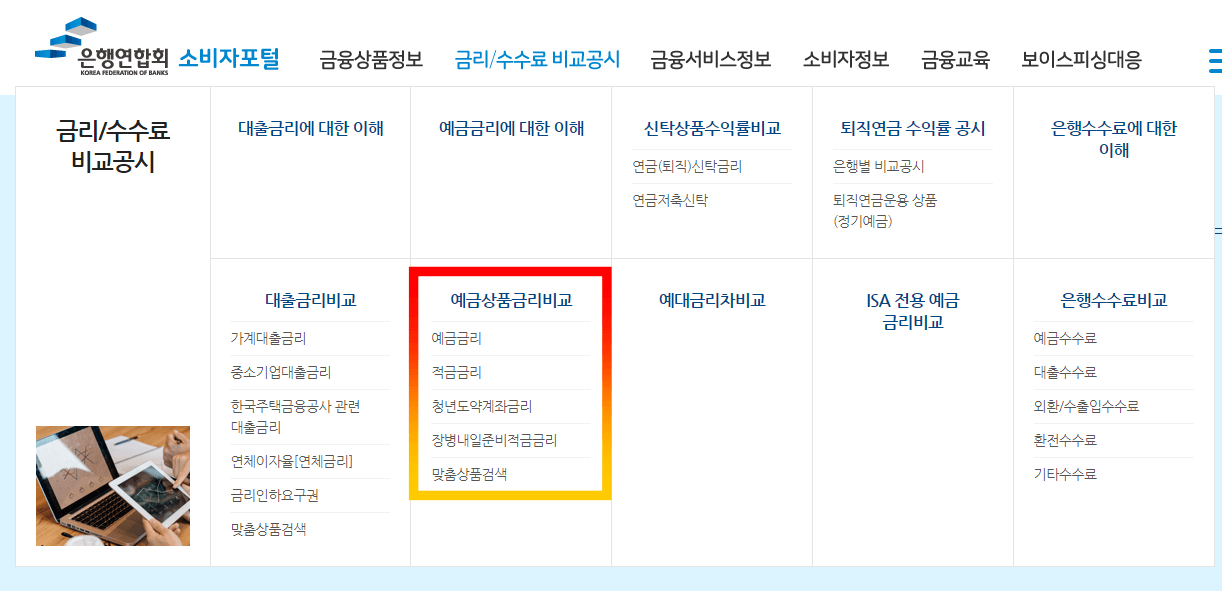 은행연합회 소비자포털 홈페이지 화면