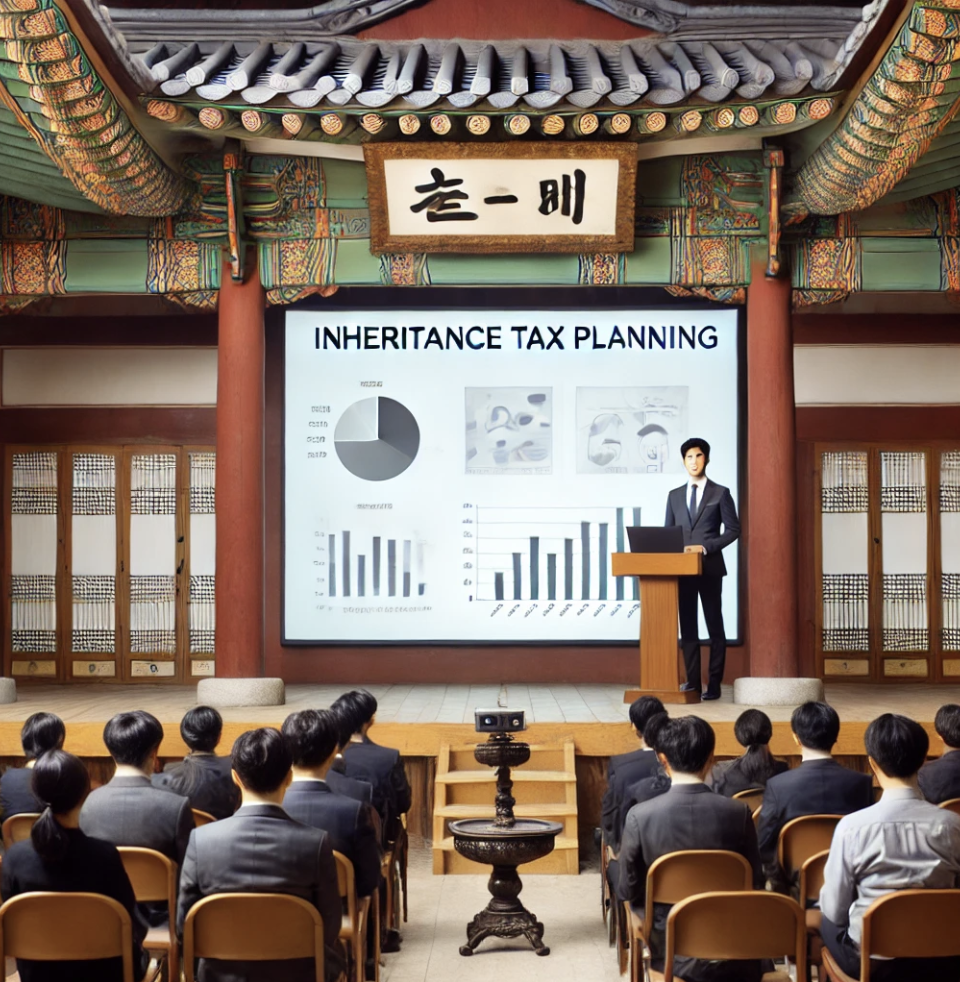 사무실에서 기업가가 가업 승계 계획에 대해 논의하는 장면