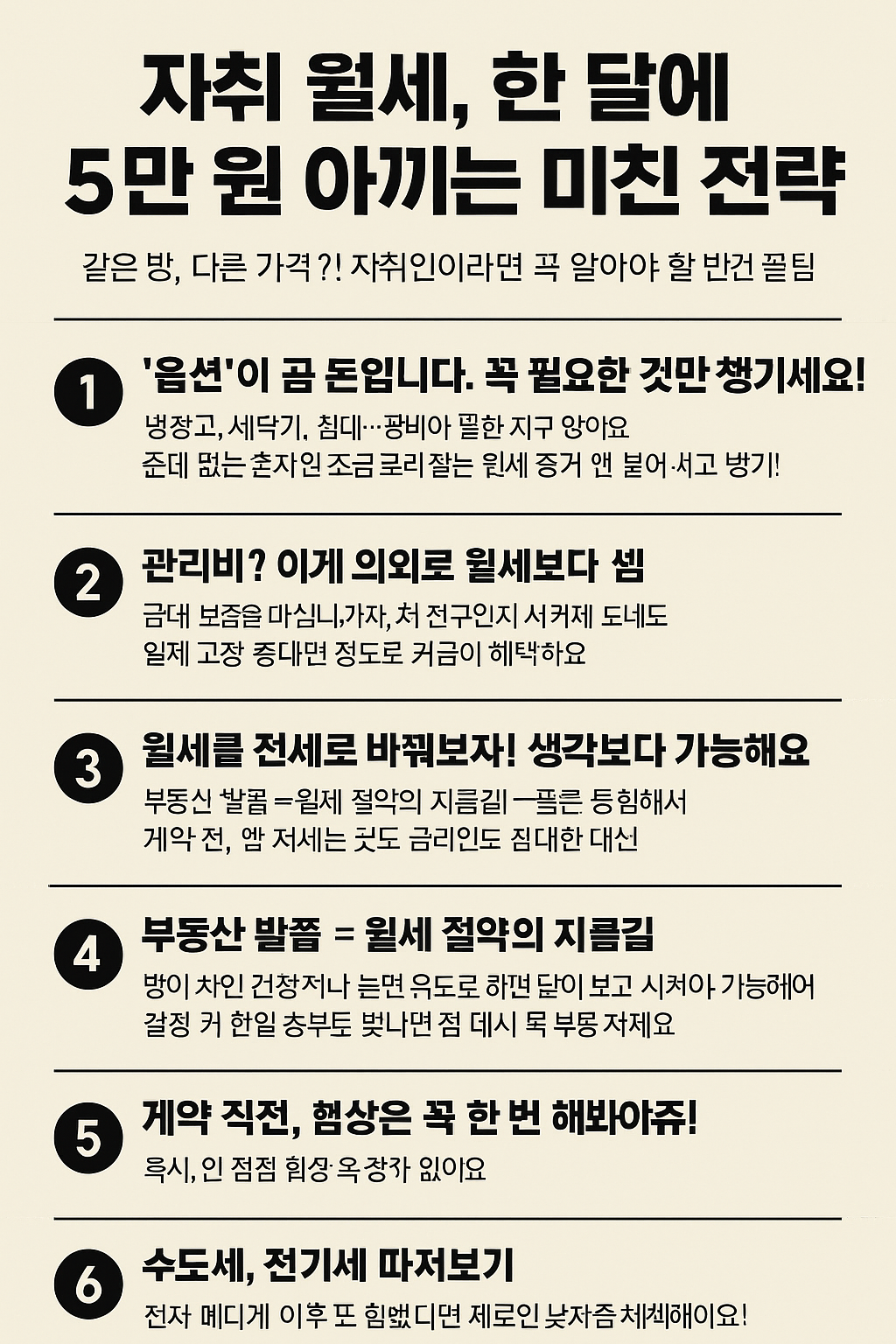자취 월세, 한 달에 5만 원 아끼는 미친 전략