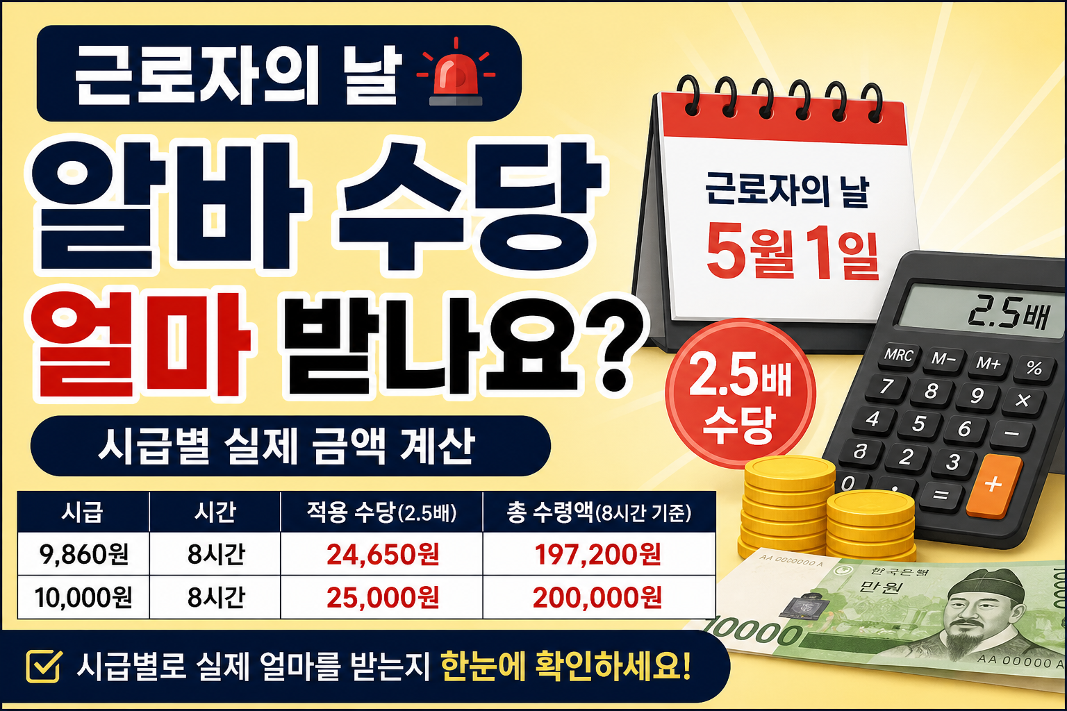 근로자의 날 알바 수당 계산 2.5배 시급별 실제 금액 예시