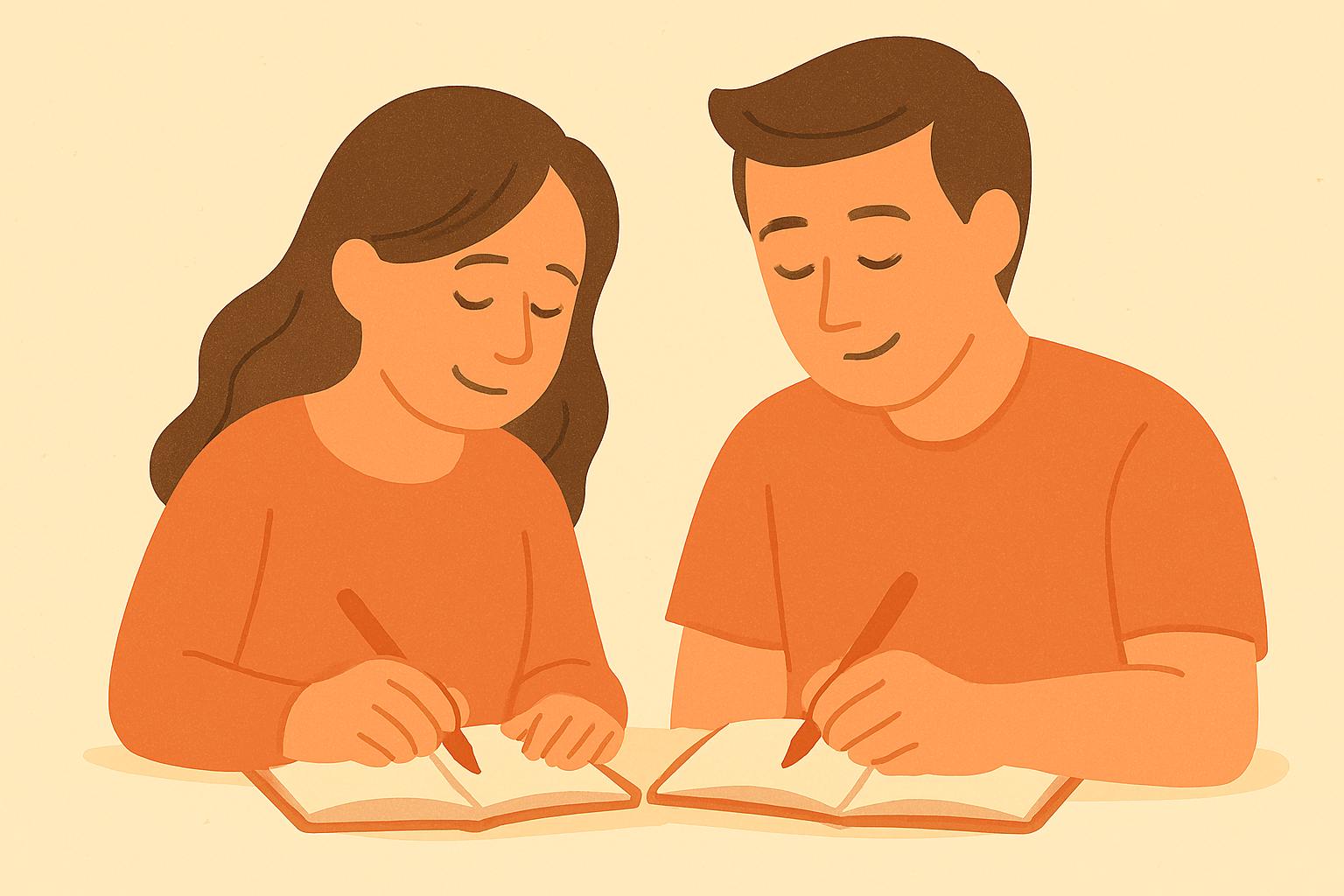 부부가 함께 감정을 기록하며 서로의 마음을 나누는 따뜻한 순간