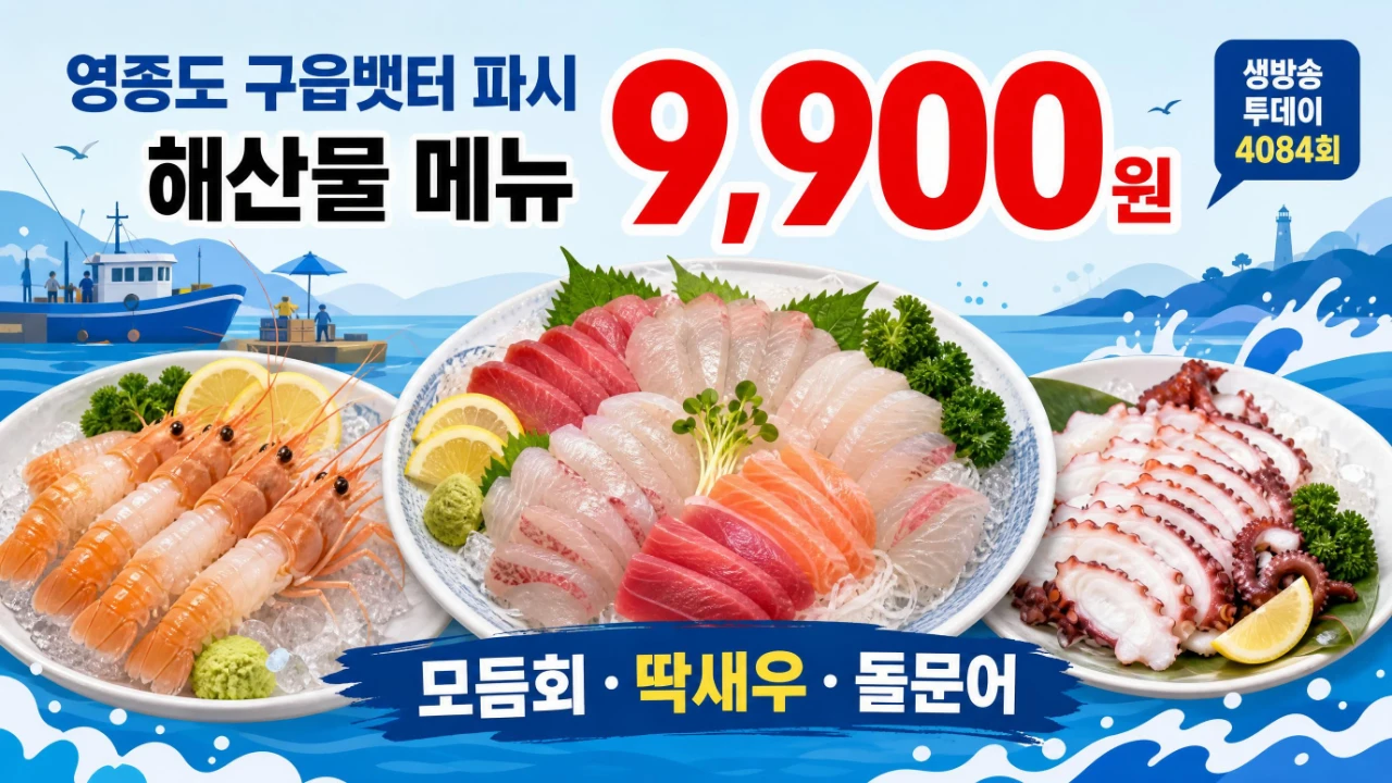 영종도 구읍뱃터 파시 9900원 모듬회 딱새우회 돌문어숙회 메뉴 안내
