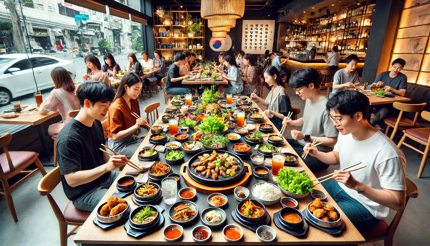 방콕의 인기 한식당에서 맛있는 한식을 즐기는 모습