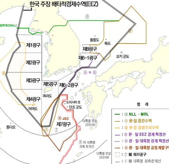 한국이 주장하는 동중국해의 광구별 위치 사진