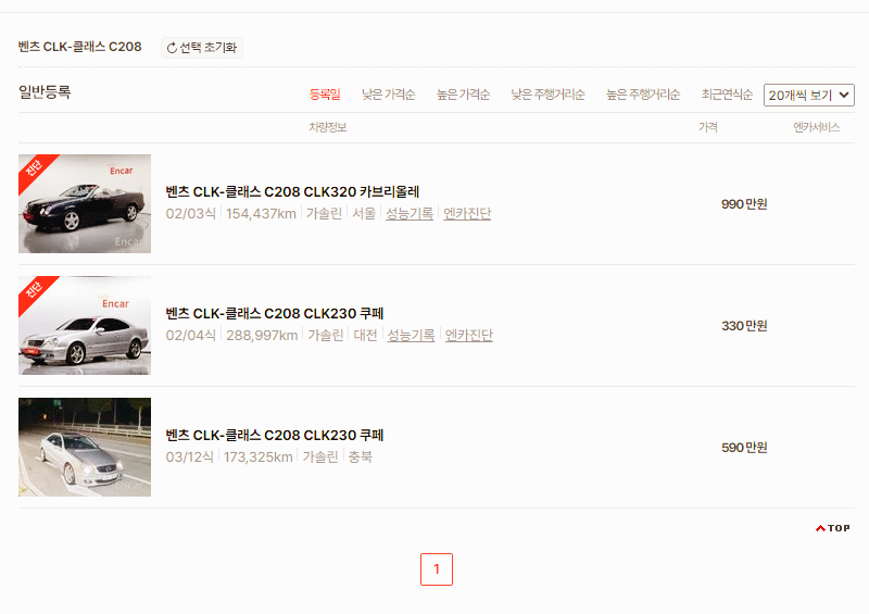 벤츠 CLK 중고차 가격 시세표 24년11월