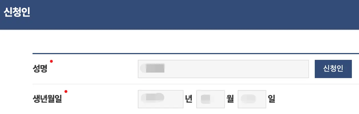 신청인의 이름과 생년월일을 적어줍니다.