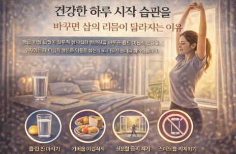침대해서 일어나 하루를 시작하는 모습