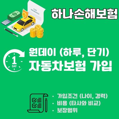 썸네일_하나 원데이 자동차보험 총정리 (단기 1일 가입비용, 나이, 타사 비용 비교)