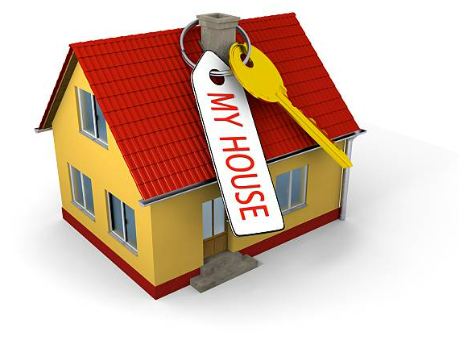 빨간 지붕의 노란집 지붕 위 커다란 열쇠 my house 글씨