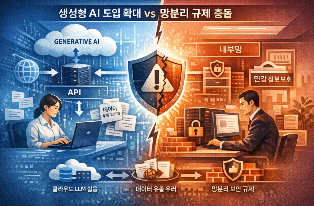 생성형 AI 와 망분리 규제의 충돌 관련 그림