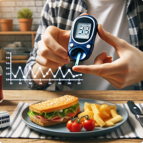 혈당 측정 후 스파이크 확인하는 장면