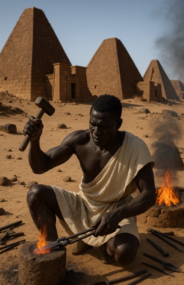 철을 만들고 있는 누비아의 사람