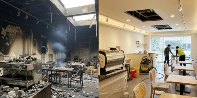 화재 청소 후 복구중