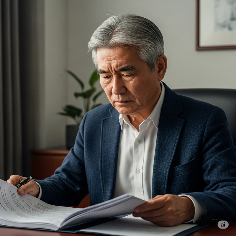 노령연금 서류를 보는 시니어 남성