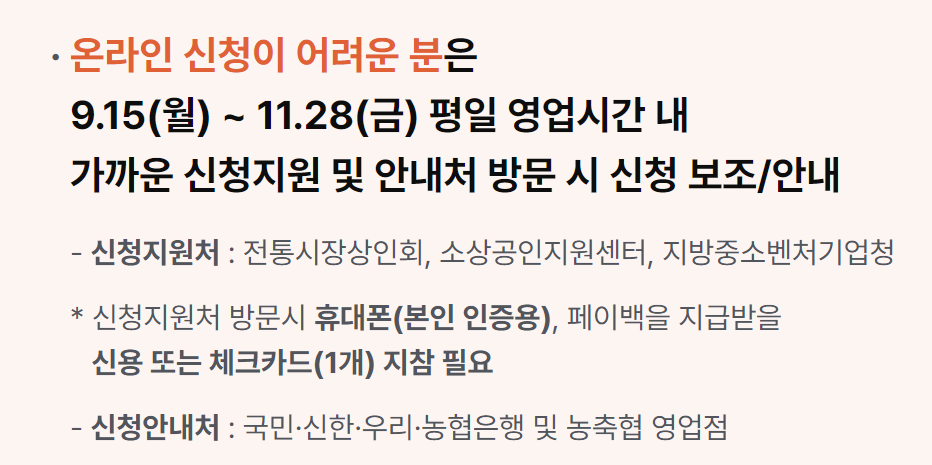 상생페이백 신청 방법(온라인 신청 어려운 분), 출처: 상생페이백 홈페이지