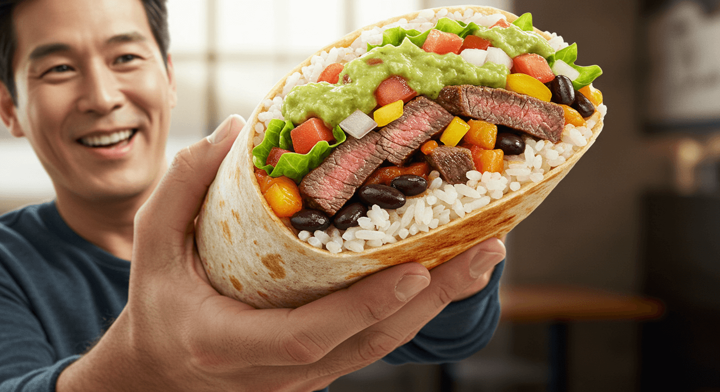 한국인이 치폴레 부리또를 손에 들고 있는 장면 3