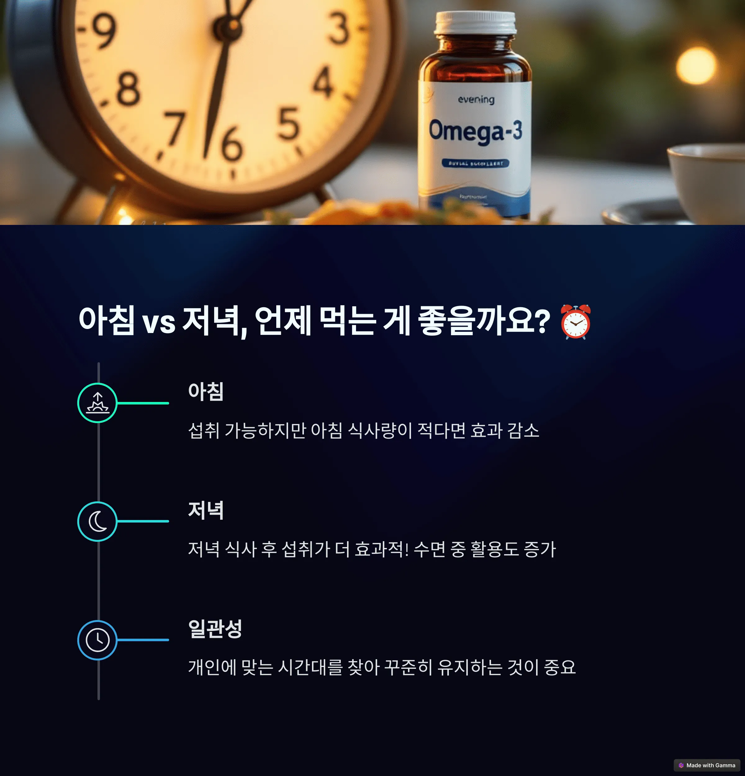 오메가3 복용 시간, 아침과 저녁 중 언제?