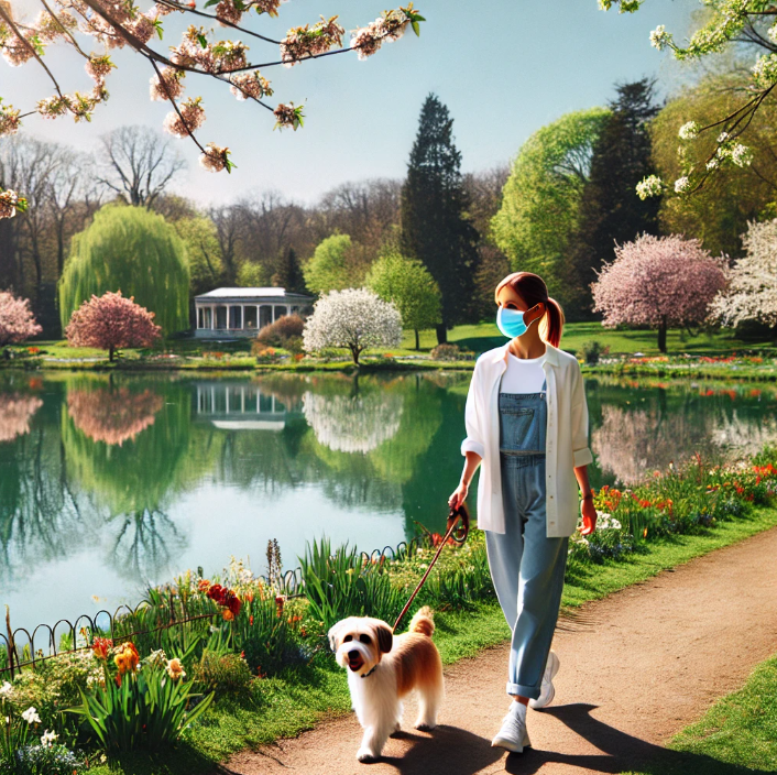 따스한 봄날 산책하는 여인