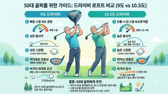 50대 골퍼의 드라이버 9도와 10.5도 선택 가이드에 대한 설명 이미지