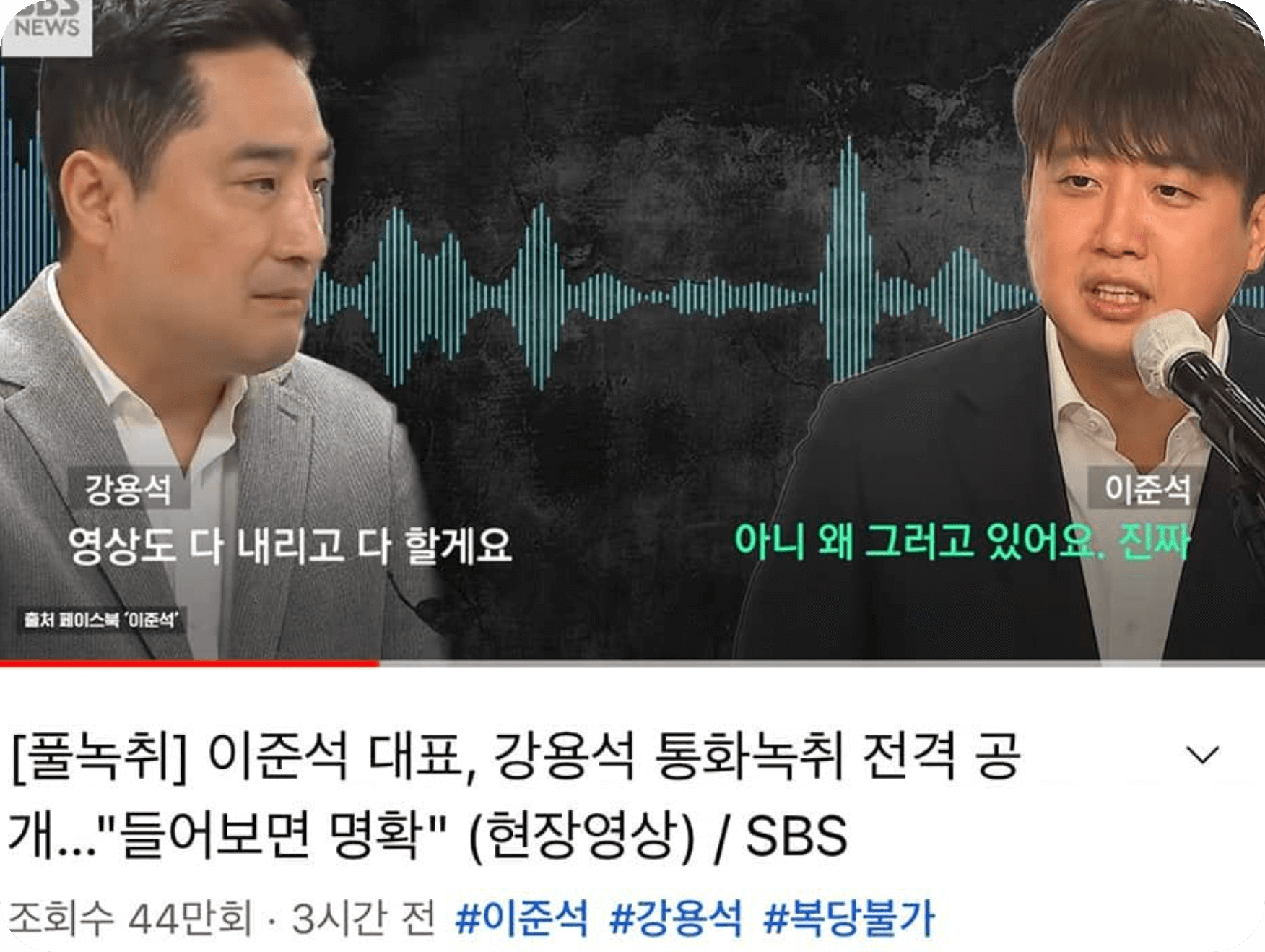 강용석 이준석 대화 녹취록 기사