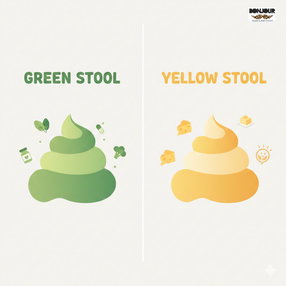 신생아 녹변과 건강한 노란변 색깔 비교