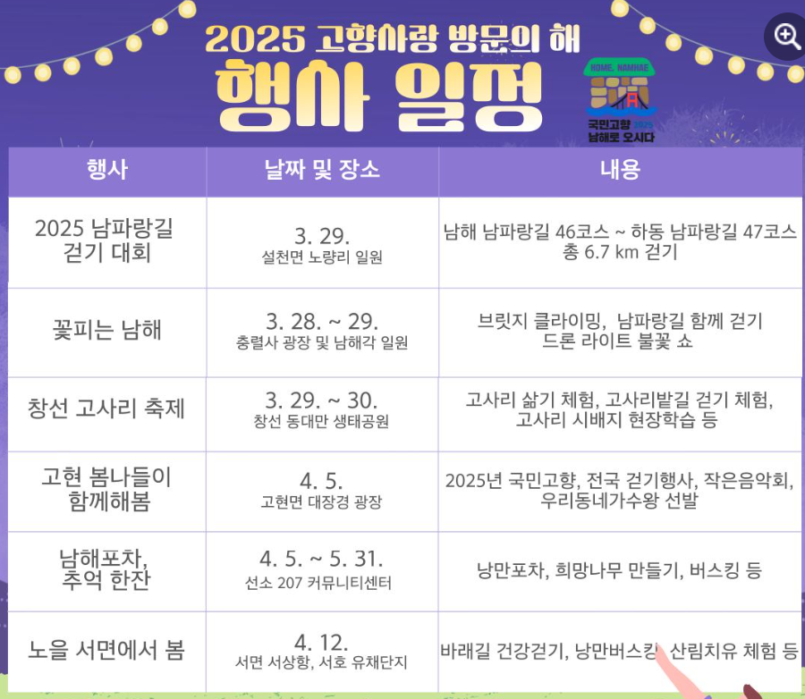 경남 남해군에서 발표한 봄 축제 일정표