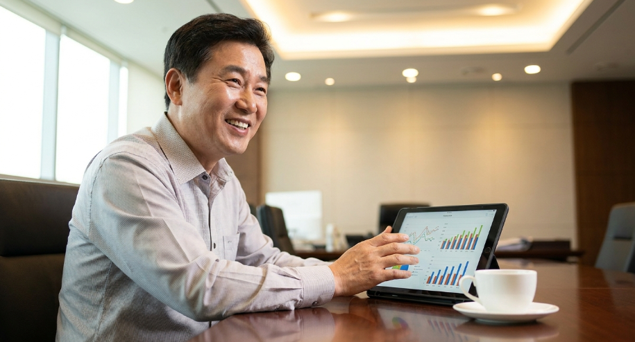 주식 차트와 펀드 수익률 화면 앞에서 세액공제를 계산