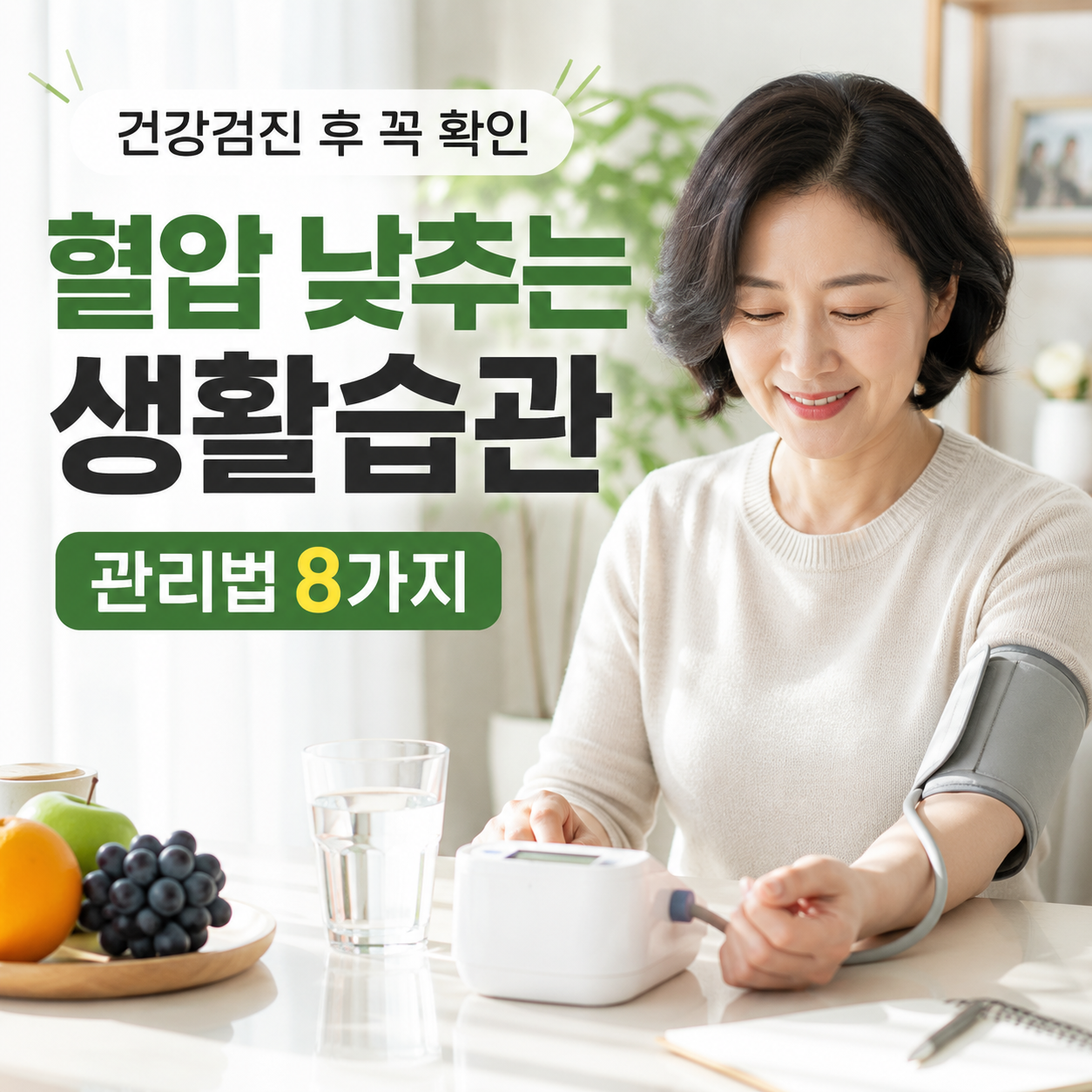 혈압 낮추는 생활습관을 소개하는 텍스트 강조형 건강 블로그 썸네일