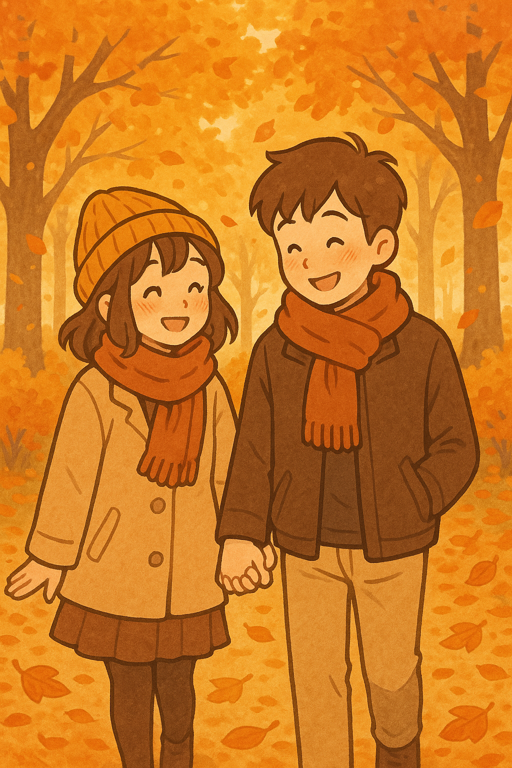 가을에 데이트하는 커플 이미지