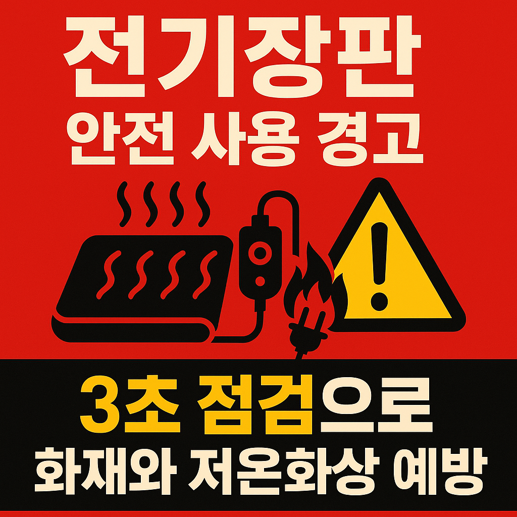 전기장판 안전 사용 경고, 3초 점검으로 화재와 저온화상 예방을 강조하는 겨울 난방 안전 썸네일 이미지