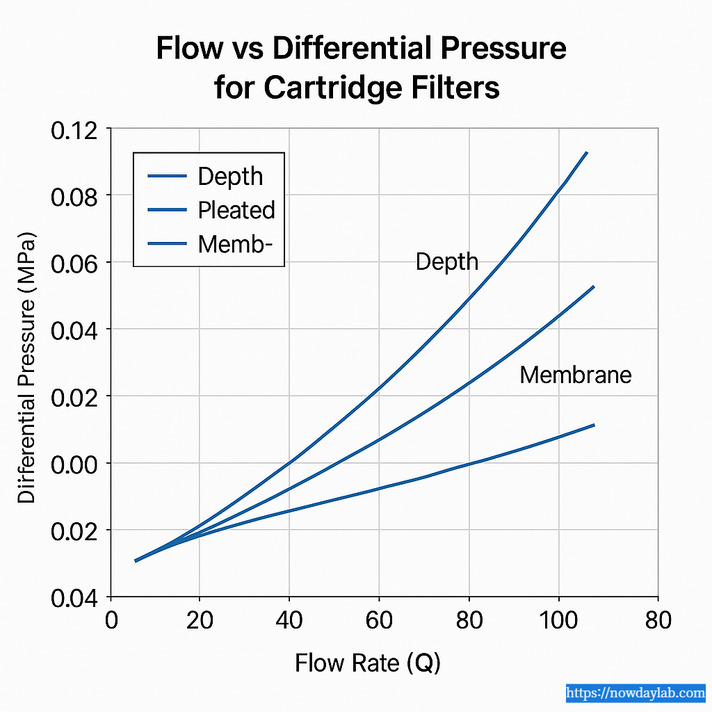 Flow vs Differential Pressure curve for cartridge filters