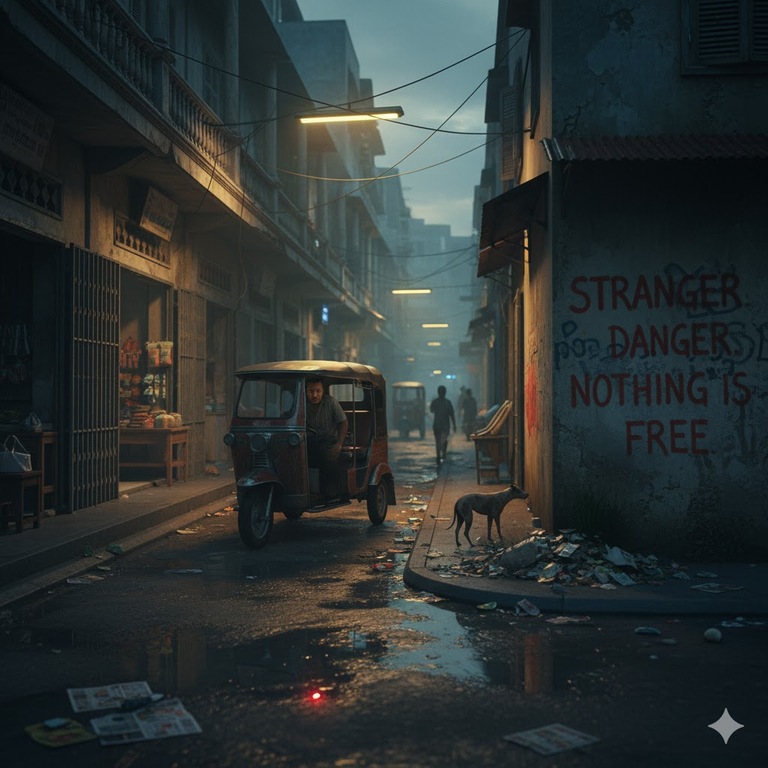 캄보디아 거리의 불안한 분위기