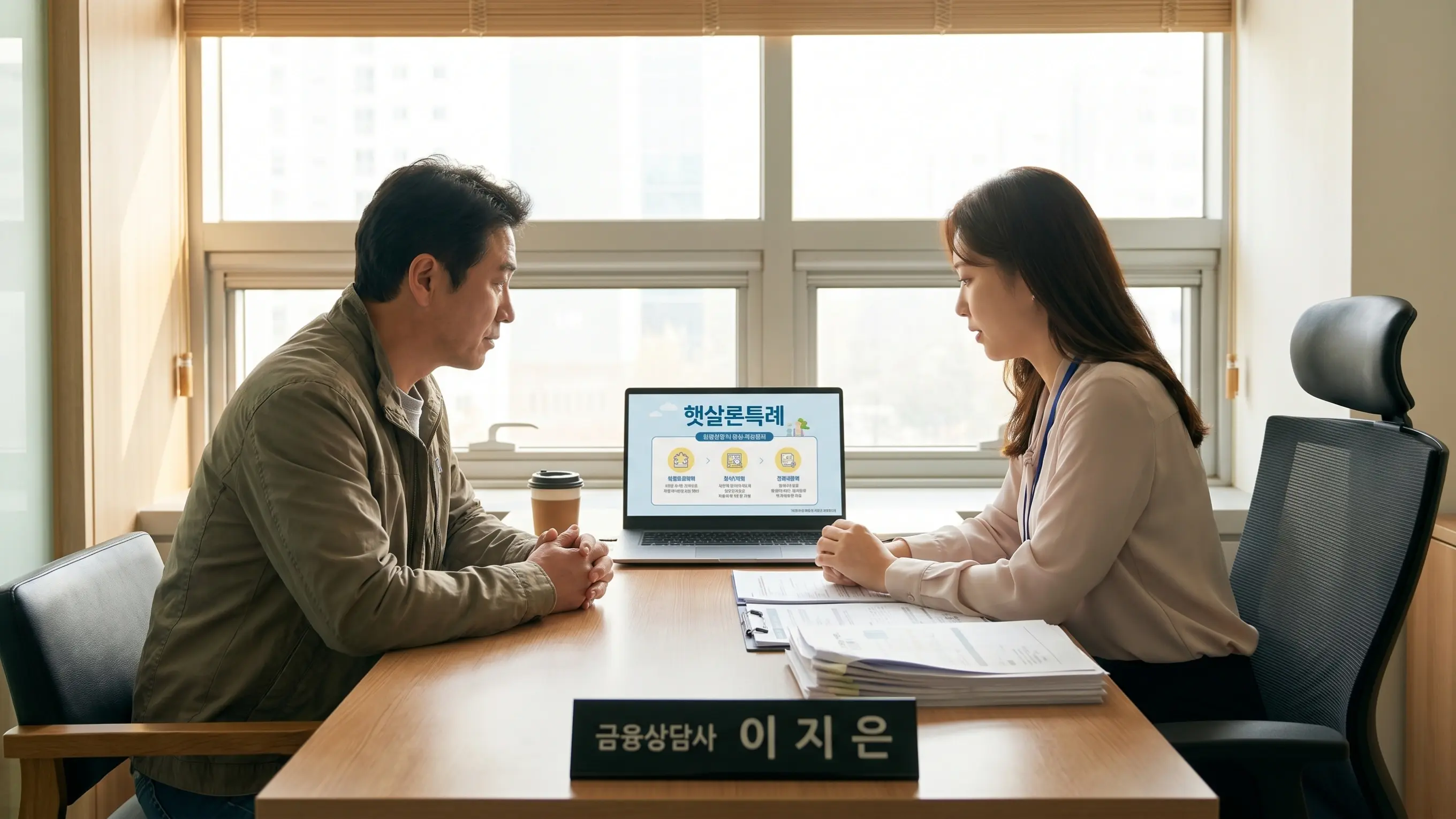 햇살론특례 대출을 상담받고 있는 장면