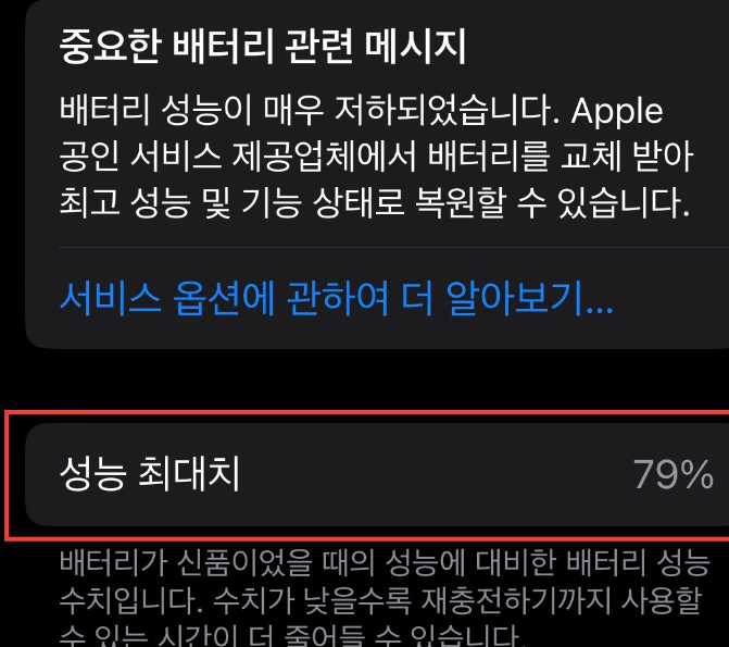 아이폰 배터리 성능 확인 화면