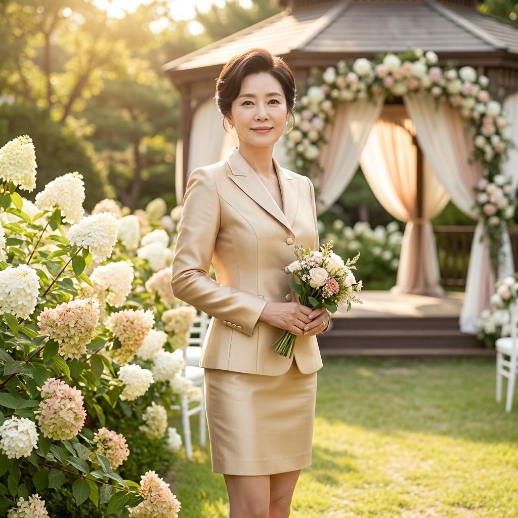 스몰 웨딩 트렌드에 맞는 세련된 양장 혼주 패션