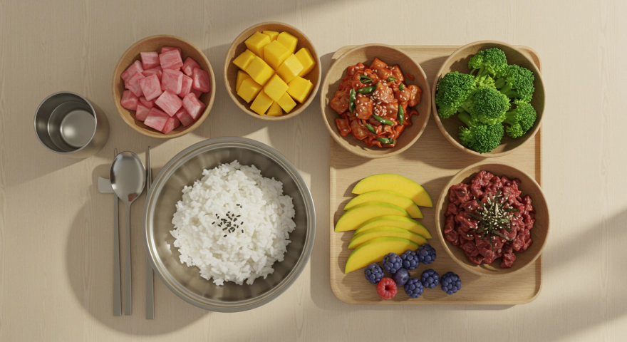 채소와 과일이 가득한 건강 식단