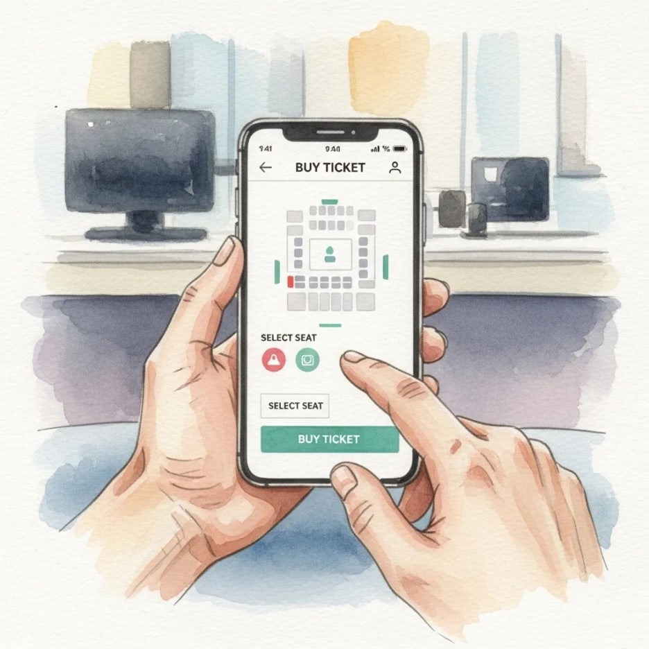 스마트폰으로 공연 티켓을 예매하는 손