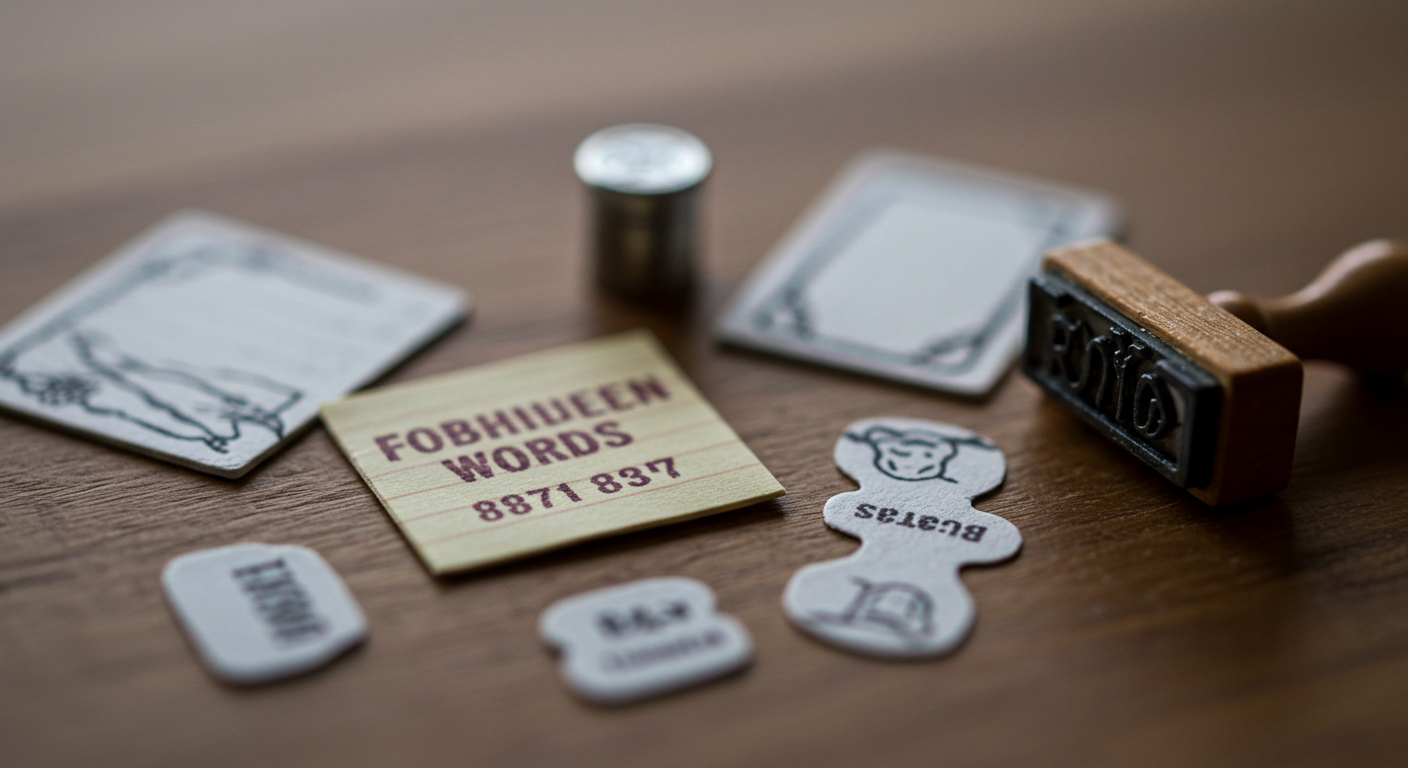 금지어, 발음, 프리셋, 배치 생성, 카드 템플릿, 목표 분리 등 꿀팁을 아이콘으로 표현한 일러스트