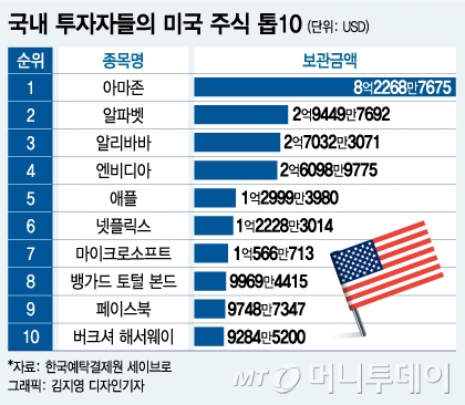 국내 투자자들의 미국 주식 탑10