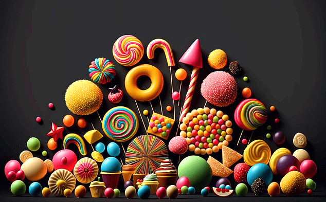 과자랑 도너츠, 사탕들이 한가득 펼쳐져 있다.