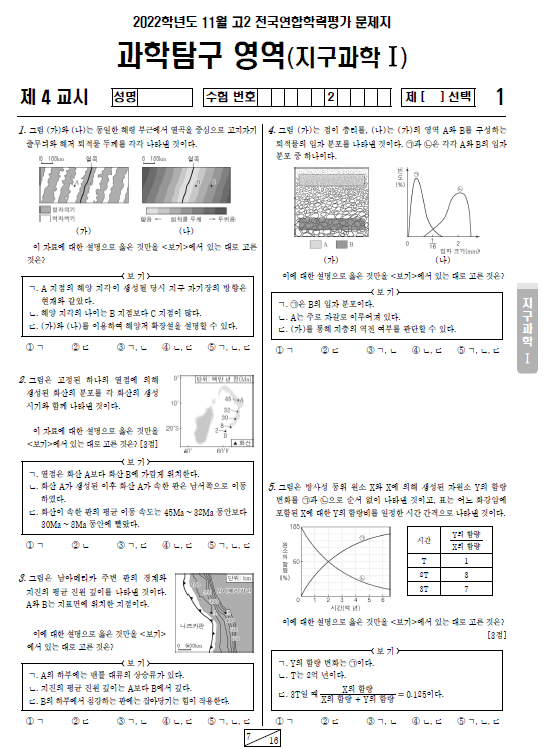 2022-11월-고2-모의고사-지구과학 1-기출문제-다운
