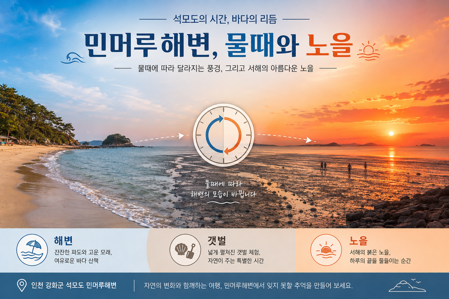 석모도 민머루해변 갯벌 물때 노을 가족여행 이미지