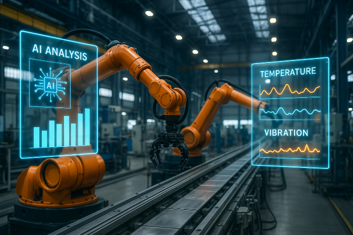 AI 기반 예측 정비가 적용된 스마트 팩토리 생산라인 이미지