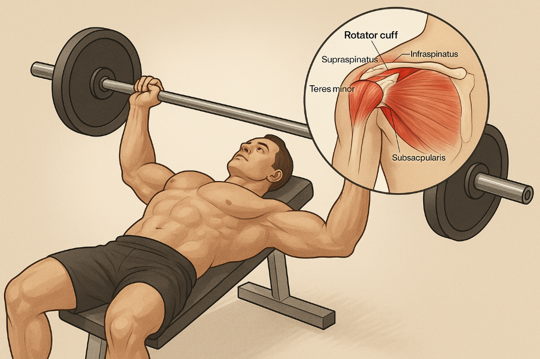 벤치프레스 후 어깨 통증과 회전근개 구조 해부학 이미지