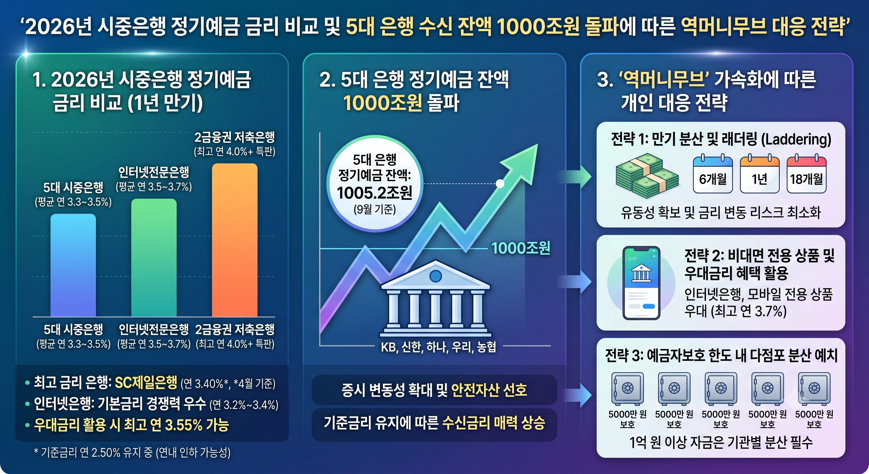 2026년 시중은행 정기예금 금리 비교와 5대 은행 수신 잔액 1000조원 돌파에 따른 역머니무브 대응