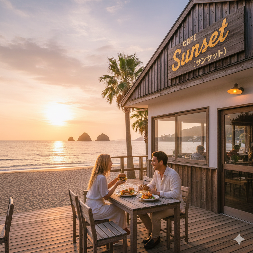 저녁 해질 녘 노을볼수있는 최고에 명소 이토시마 선셋로드