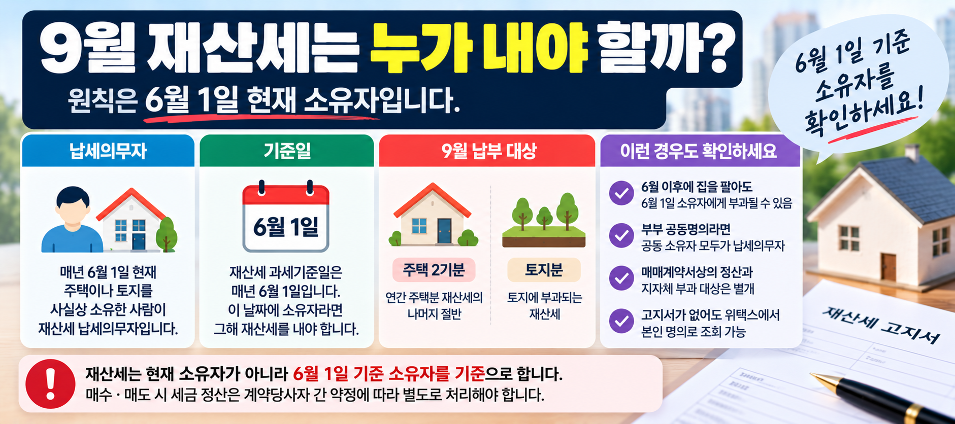 9월 재산세 납세의무자와 6월 1일 과세기준일 안내 이미지