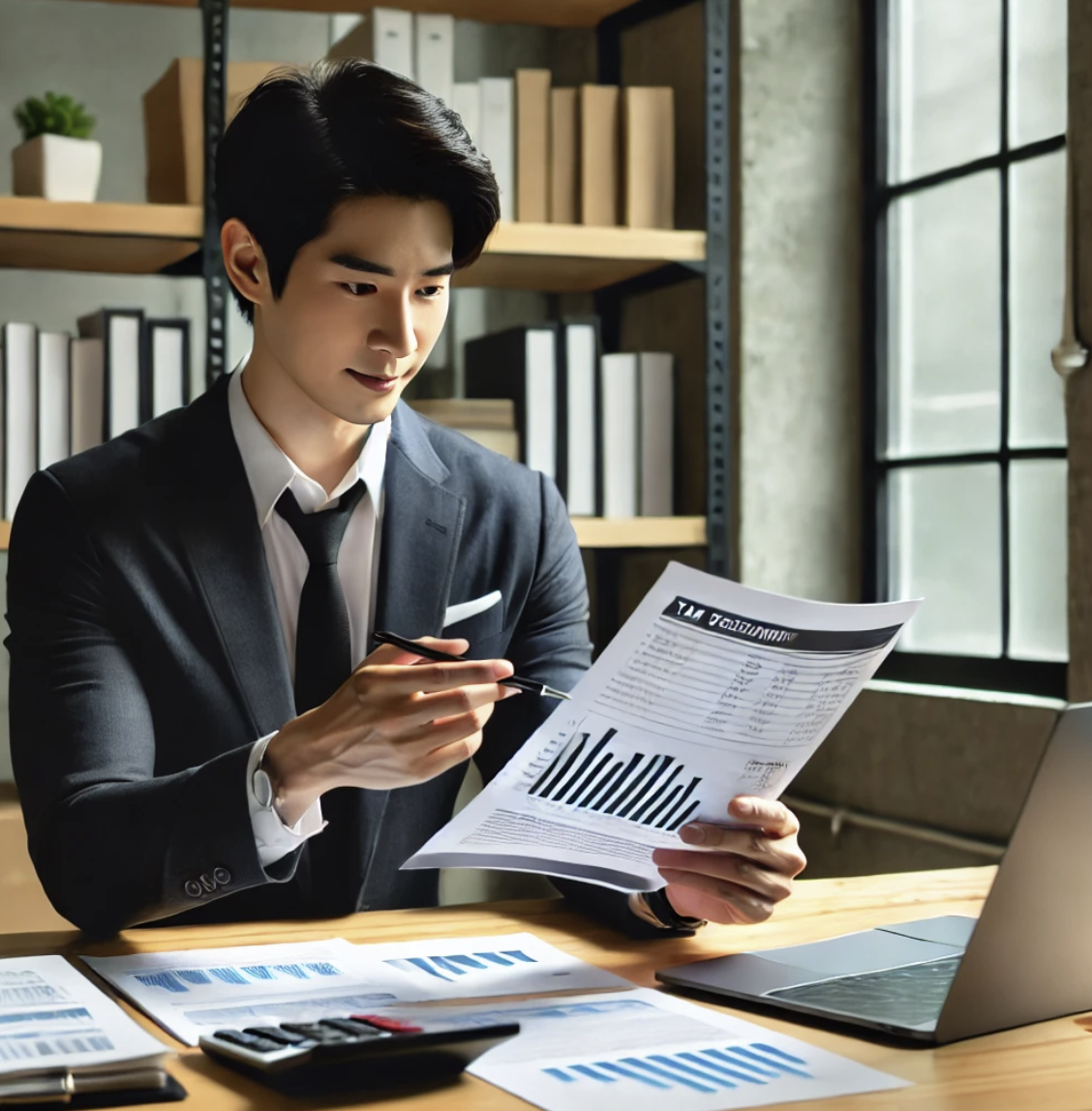 회계사가 소상공인과 함께 세금서류를 검토하는 모습