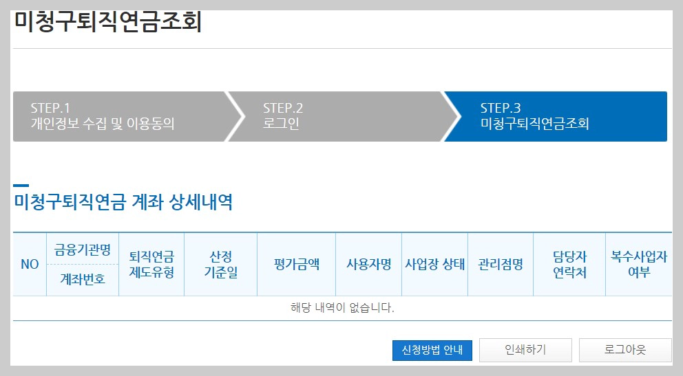 숨은 퇴직연금 인터넷 조회 방법