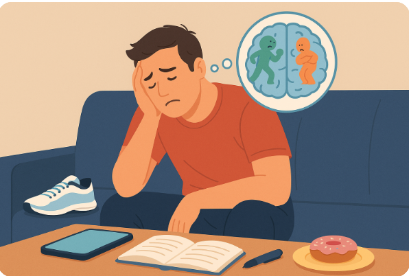 작심삼일 결심과 유혹 사이의 뇌싸움